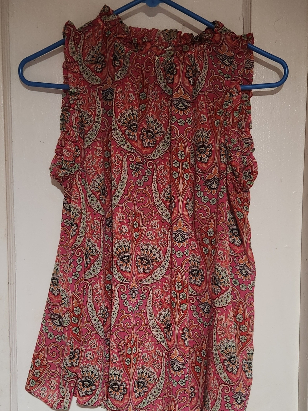 GAP Pink Paisley Ruffle Neck Sleeveless Camisole